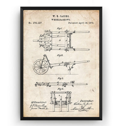 Wheelbarrow 1876 Patent Print - Magic Posters