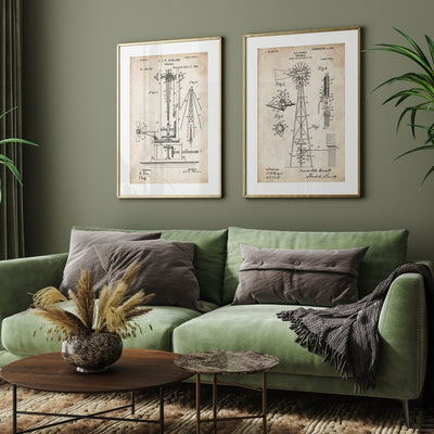 Windmill Set Of 2 Patent Prints - Magic Posters