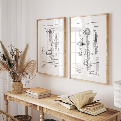 Windmill Set Of 2 Patent Prints - Magic Posters
