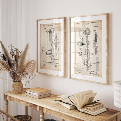 Windmill Set Of 2 Patent Prints - Magic Posters