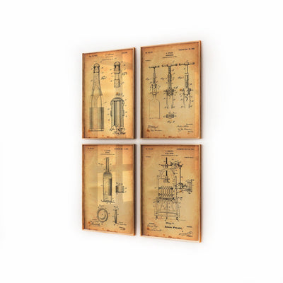 Wine And Champagne Set Of 4 Patent Prints - Magic Posters