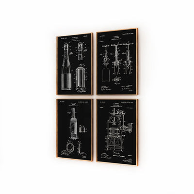 Wine And Champagne Set Of 4 Patent Prints - Magic Posters