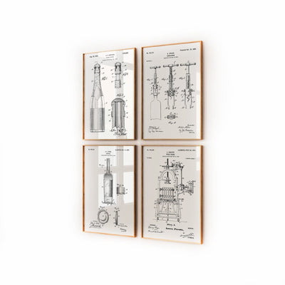 Wine And Champagne Set Of 4 Patent Prints - Magic Posters