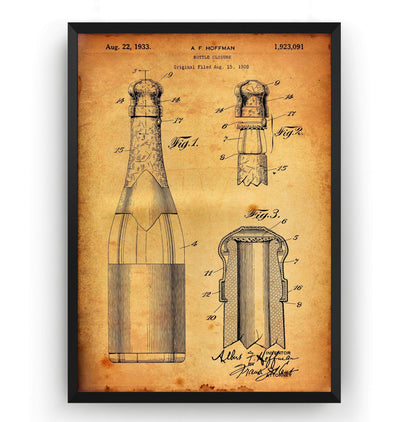 Wine or Champagne Bottle 1933 Patent Print - Magic Posters