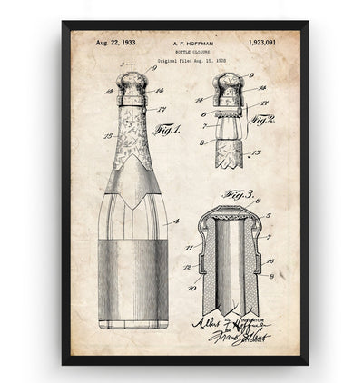 Wine or Champagne Bottle 1933 Patent Print - Magic Posters