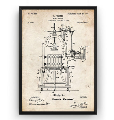 Wine Press 1903 Patent Print - Magic Posters