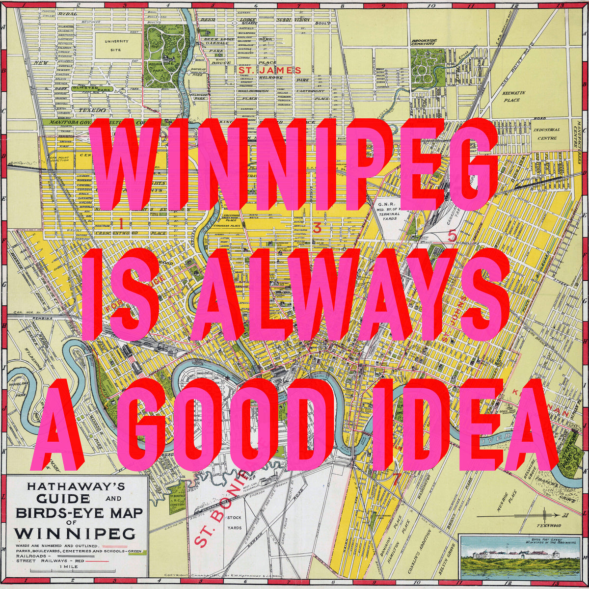 Winnipeg Retro Pop Art Map Print (square) - Magic Posters