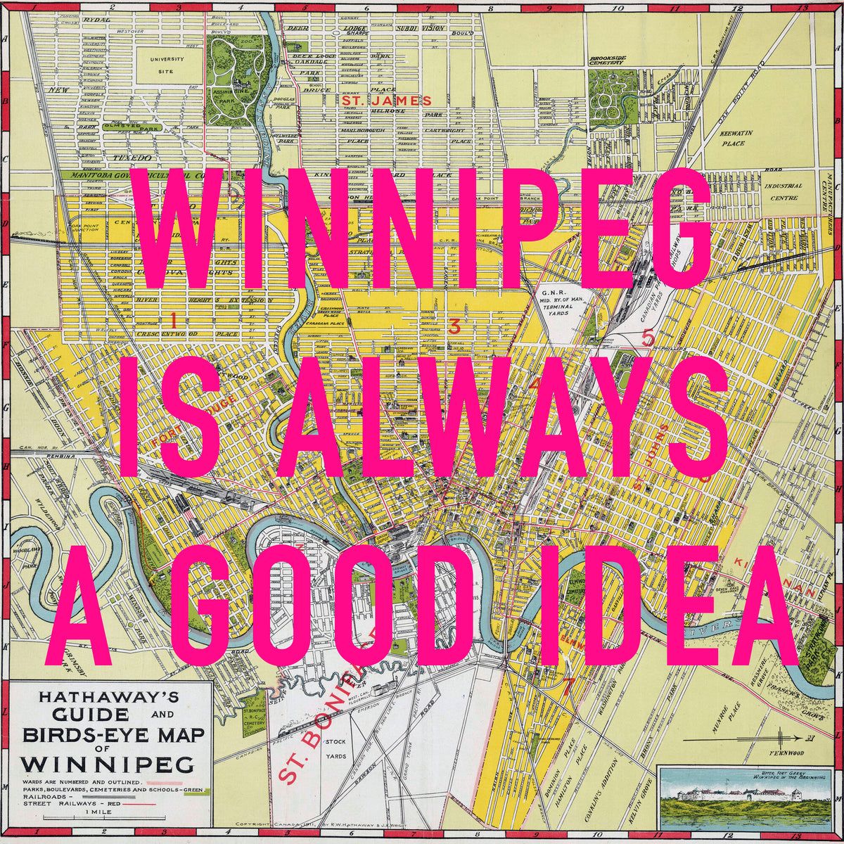 Winnipeg Retro Pop Art Map Print (square) - Magic Posters