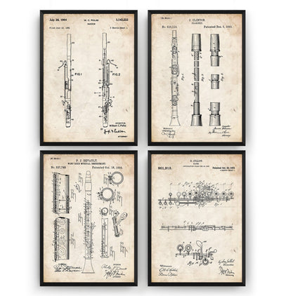 Woodwind Instrument Set Of 4 Patent Prints - Magic Posters