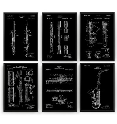 Woodwind Instrument Set Of 6 Patent Prints - Magic Posters