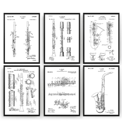 Woodwind Instrument Set Of 6 Patent Prints - Magic Posters