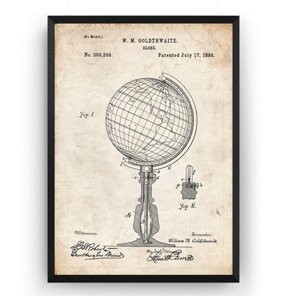 World Globe 1888 Patent Print - Magic Posters