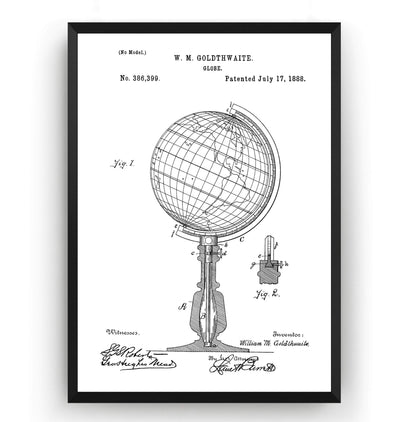World Globe 1888 Patent Print - Magic Posters