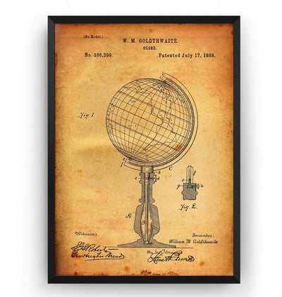World Globe 1888 Patent Print - Magic Posters