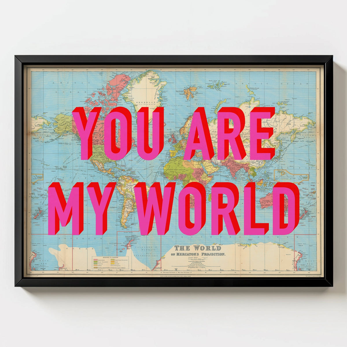 You Are My World Retro Pop Art Map Print - black frame mockup - Magic Posters