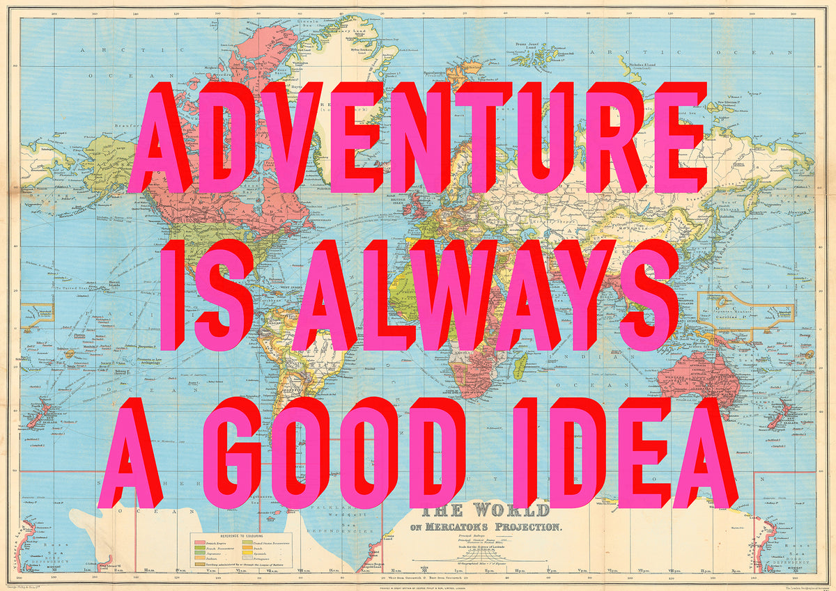 World Retro Pop Art Map Print (Adventure)