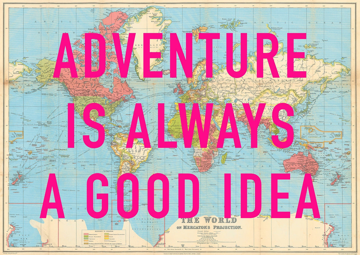 World Retro Pop Art Map Print (Adventure)