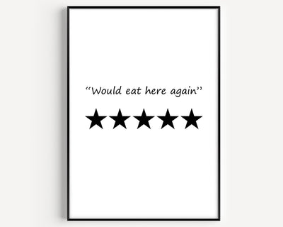 Would Eat Here Again 5 Stars Funny Kitchen Review Print - Magic Posters