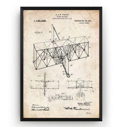 Wright Brothers Flying Machine 1914 Patent Print - Magic Posters
