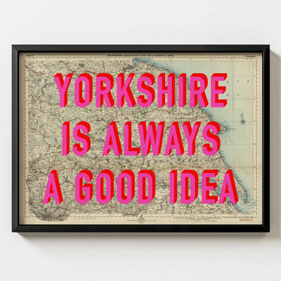 Yorkshire Retro Pop Art Map Print - black frame mockup - Magic Posters