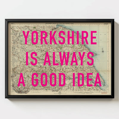 Yorkshire Retro Pop Art Map Print - black frame mockup - Magic Posters