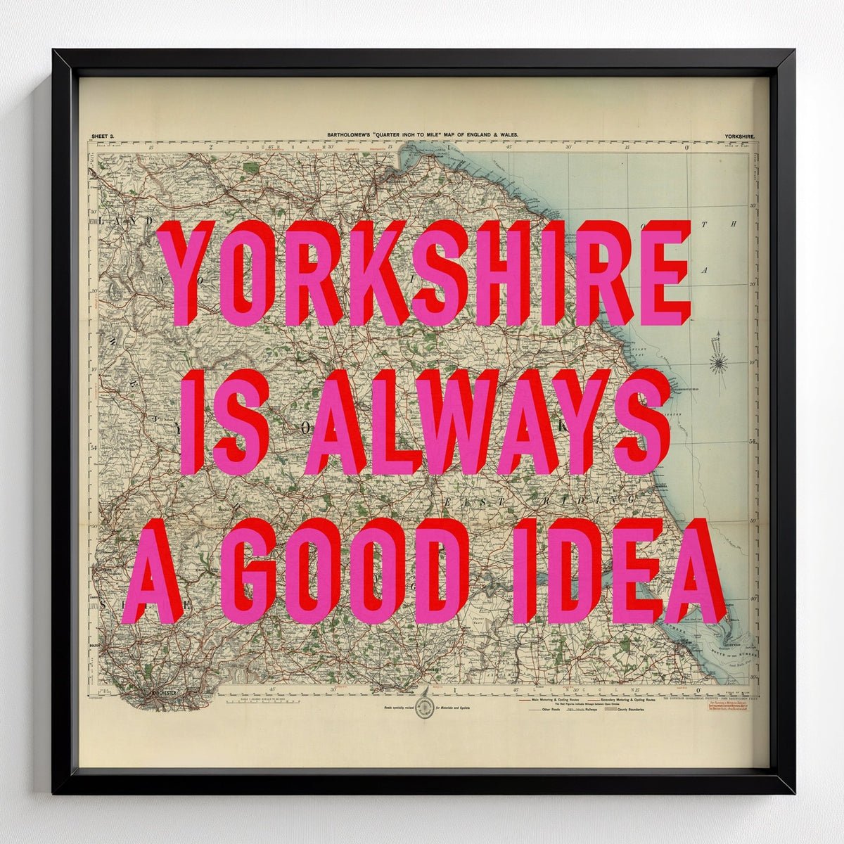 Yorkshire Retro Pop Art Map Print (Square) - black frame mockup - Magic Posters