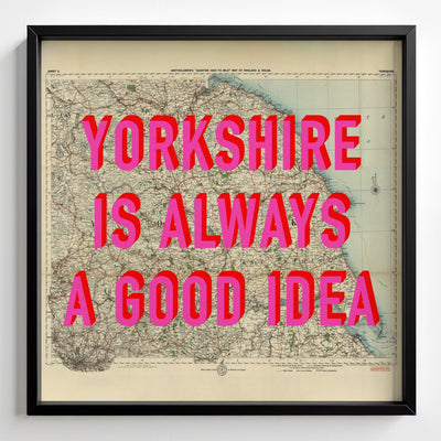 Yorkshire Retro Pop Art Map Print (Square) - black frame mockup - Magic Posters