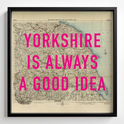 Yorkshire Retro Pop Art Map Print (Square) - black frame mockup - Magic Posters