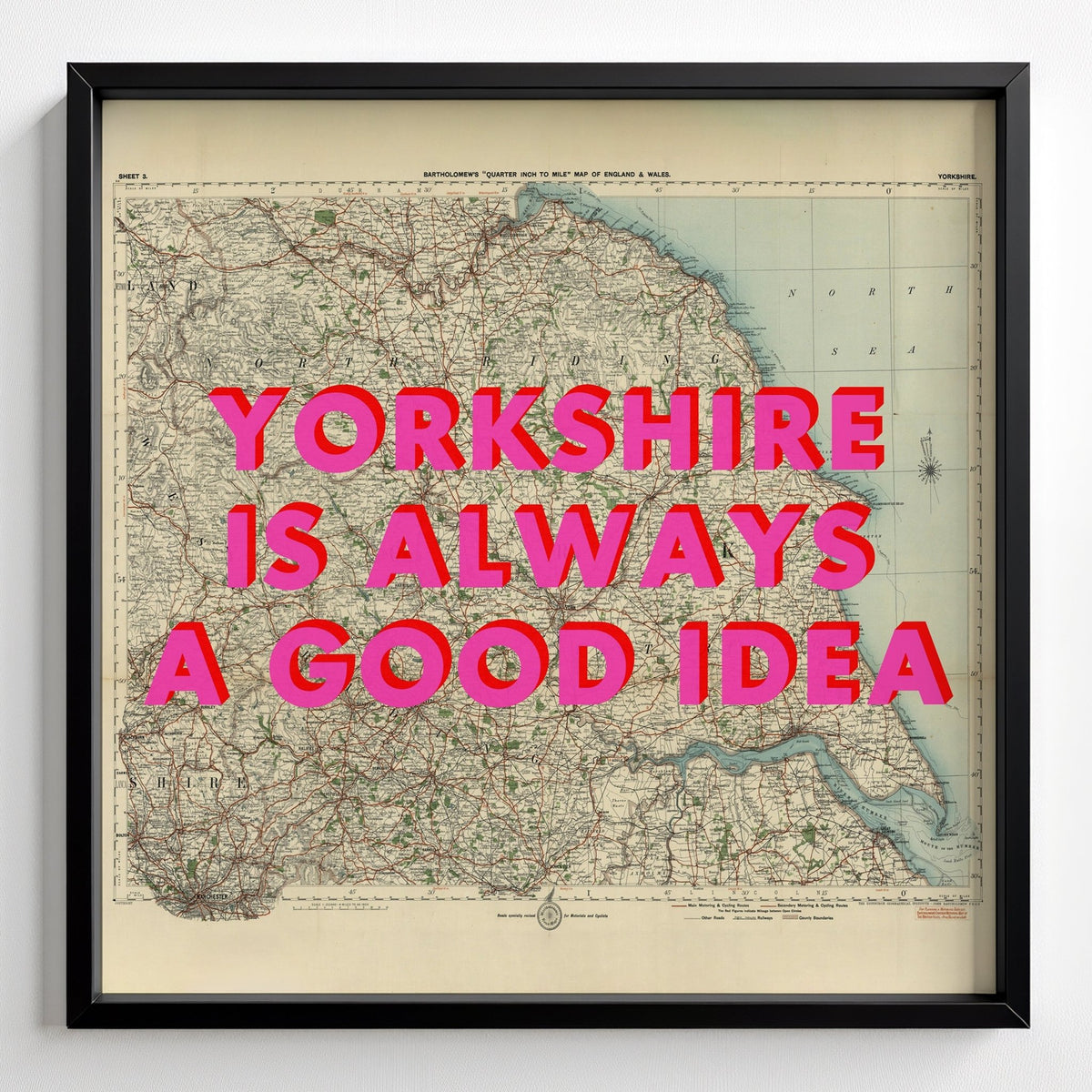 Yorkshire Retro Pop Art Map Print (Square) - black frame mockup - Magic Posters