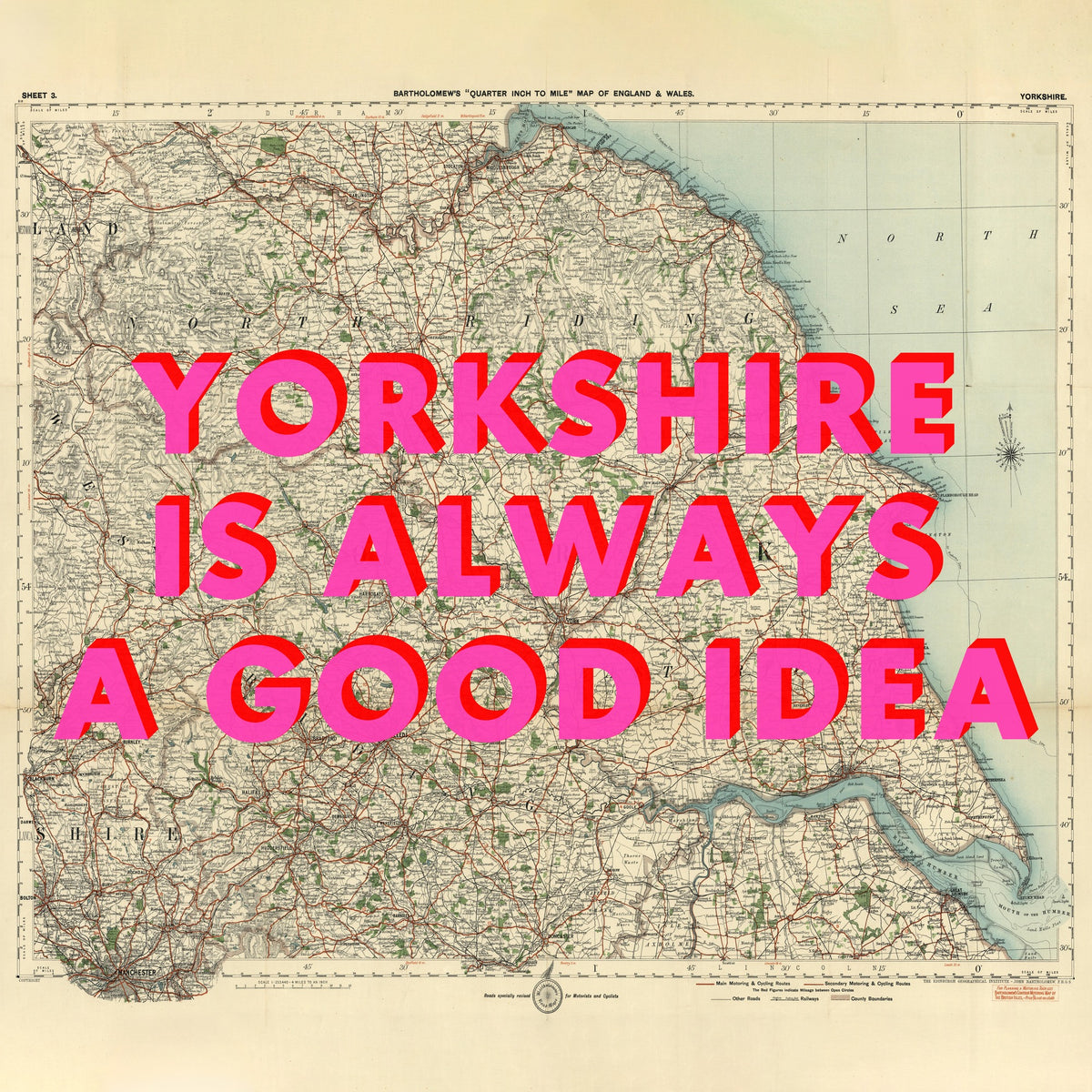 Yorkshire Retro Pop Art Map Print (Square)