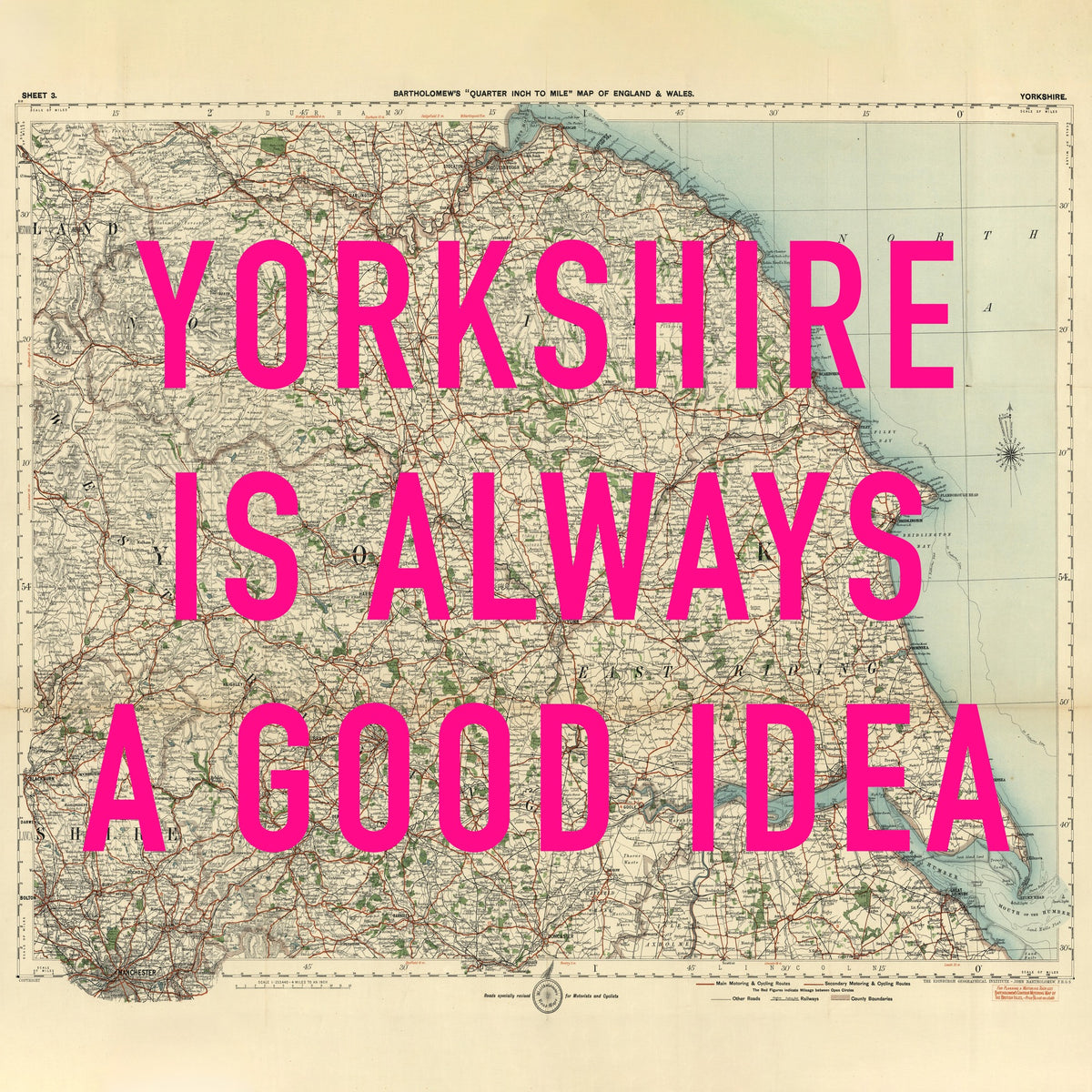 Yorkshire Retro Pop Art Map Print (Square)