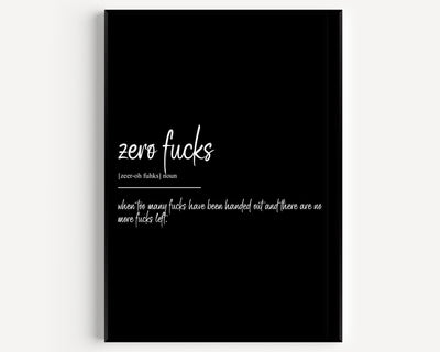Zero Fucks Definition Print - Magic Posters