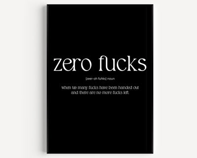Zero Fucks Definition Print - Magic Posters