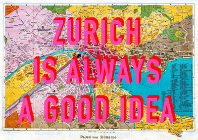 Zurich Retro Pop Art Map Print (landscape)