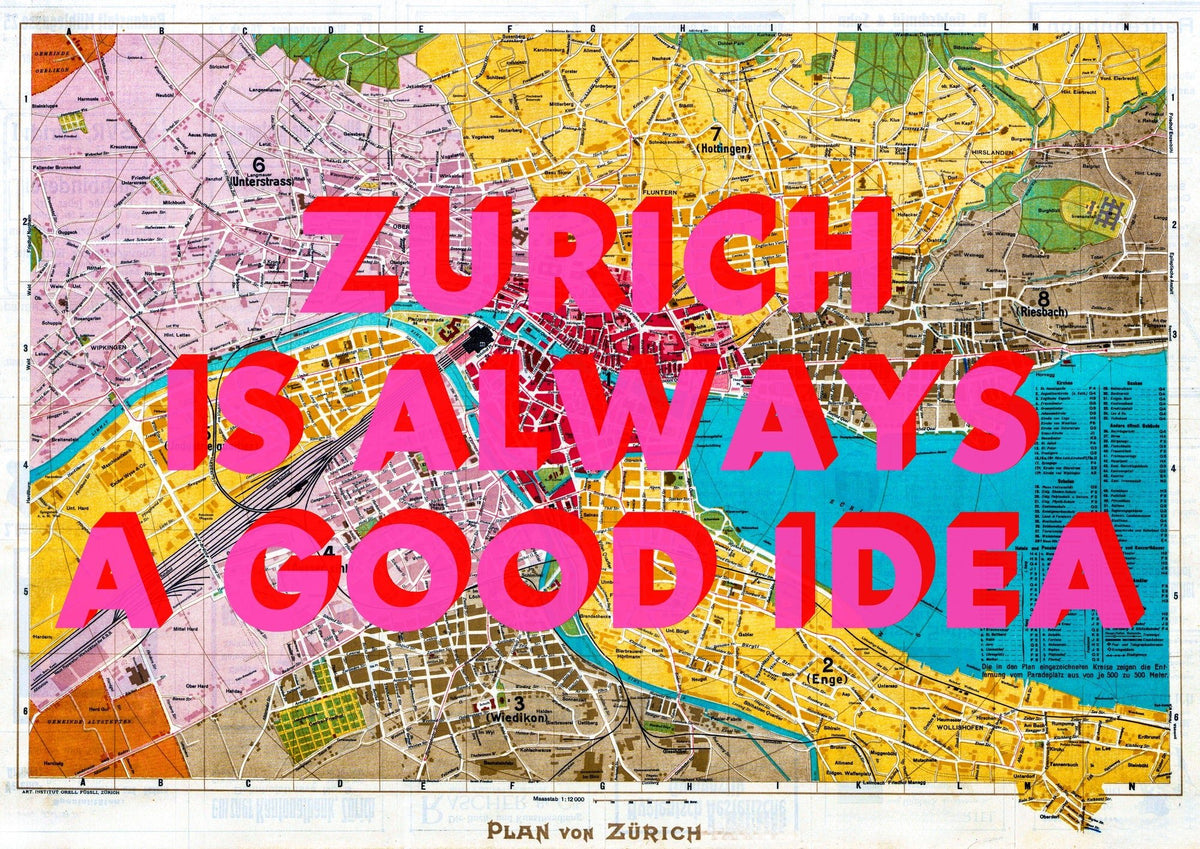 Zurich Retro Pop Art Map Print (landscape)