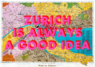 Zurich Retro Pop Art Map Print (landscape)