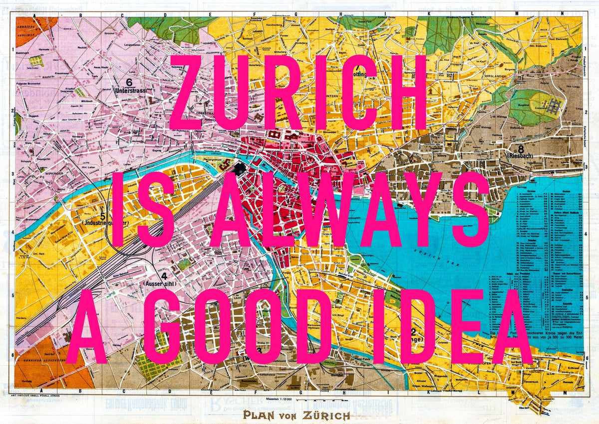 Zurich Retro Pop Art Map Print (landscape)