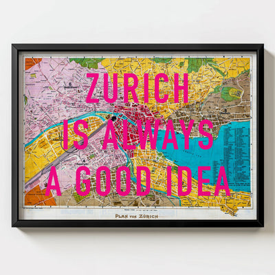 Zurich Retro Pop Art Map Print (landscape) - Magic Posters