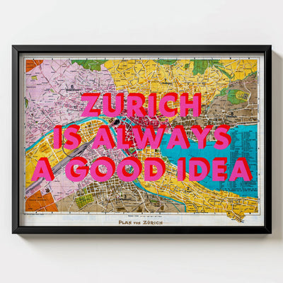 Zurich Retro Pop Art Map Print (landscape) - Magic Posters