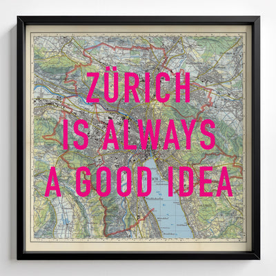 Zürich Retro Pop Art Map Print (square) - black frame mockup - Magic Posters