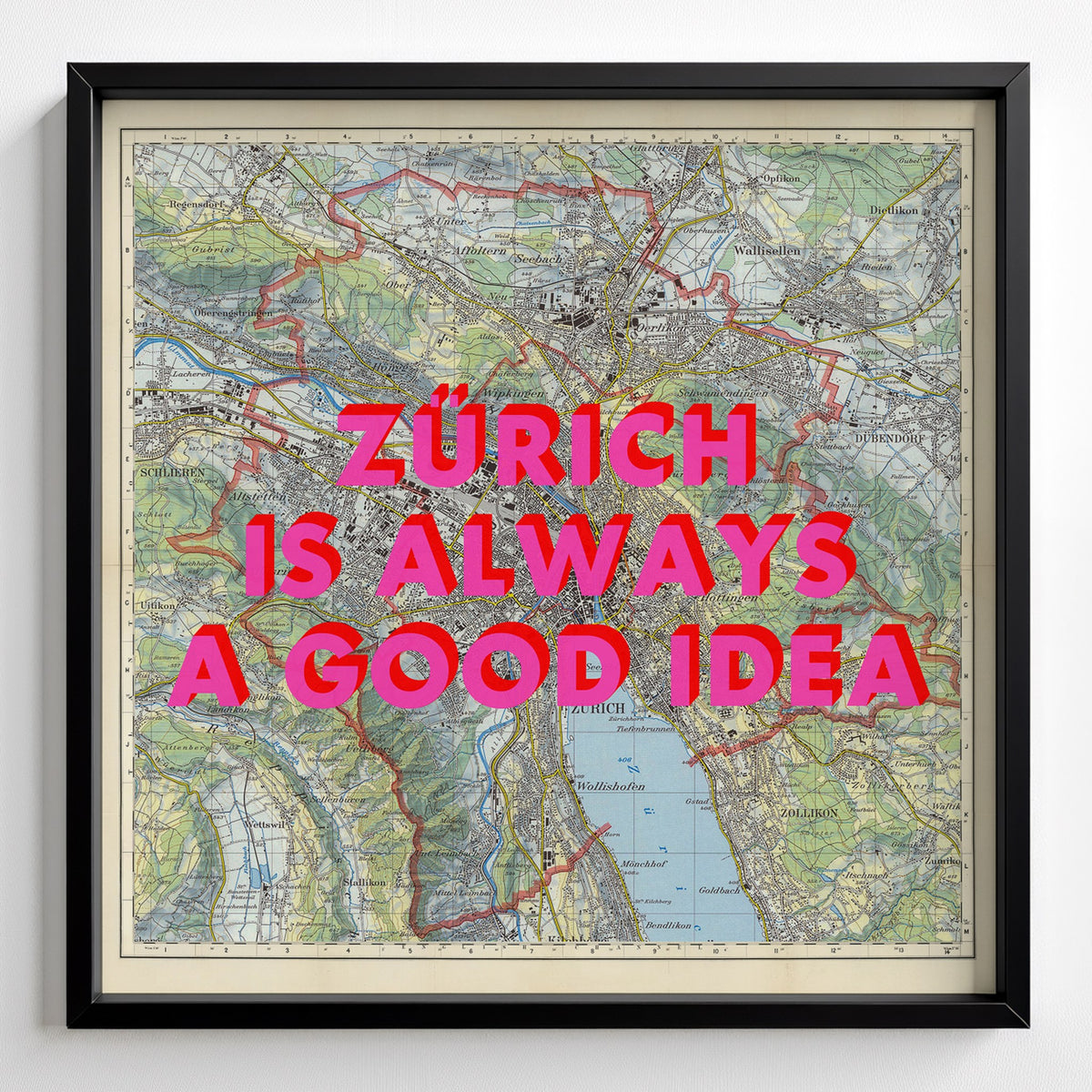 Zürich Retro Pop Art Map Print (square) - black frame mockup - Magic Posters