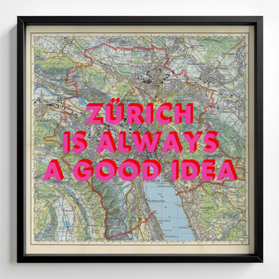 Zürich Retro Pop Art Map Print (square) - black frame mockup - Magic Posters
