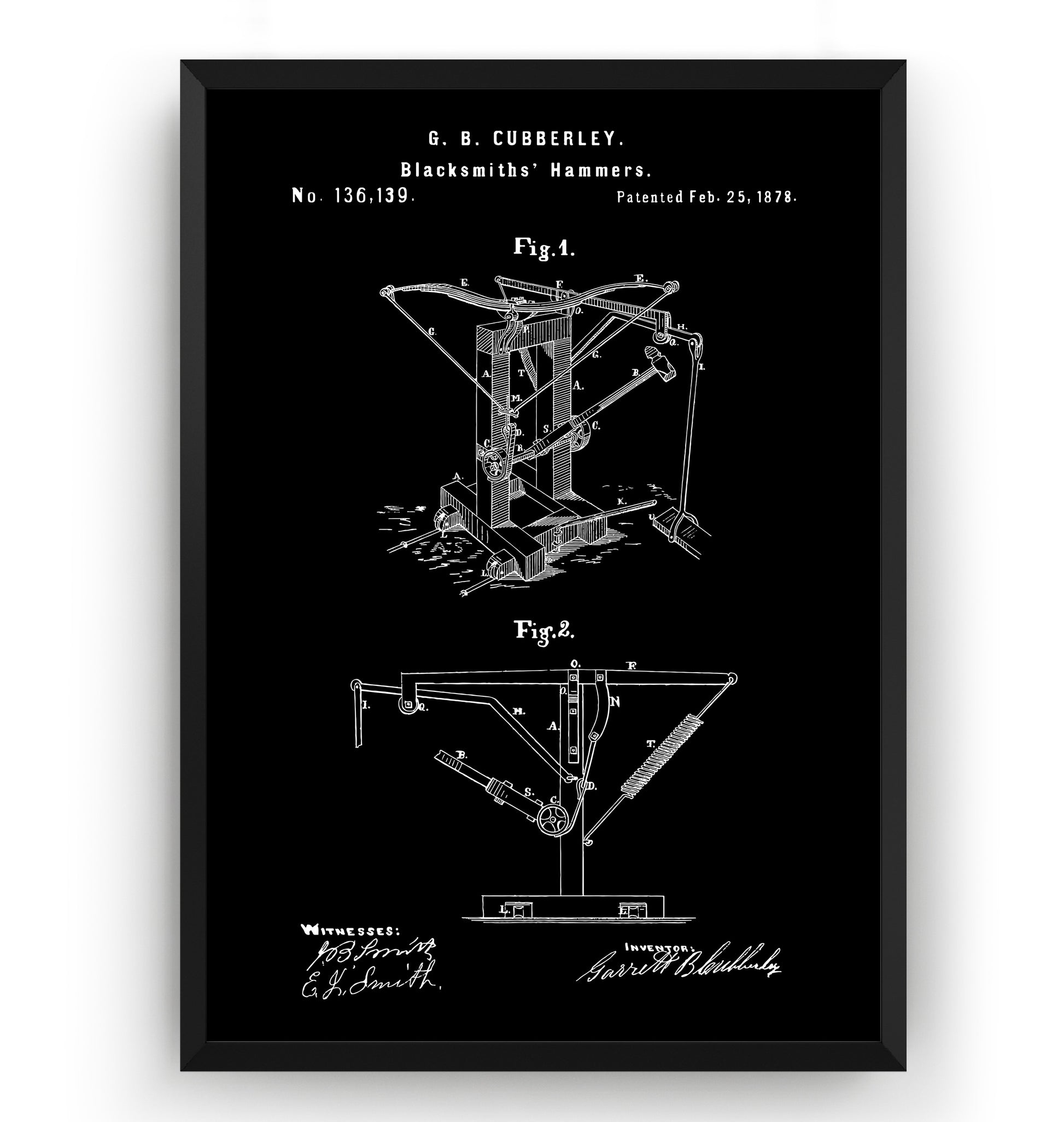 Blacksmith Hammers 1873 Patent Print - Magic Posters