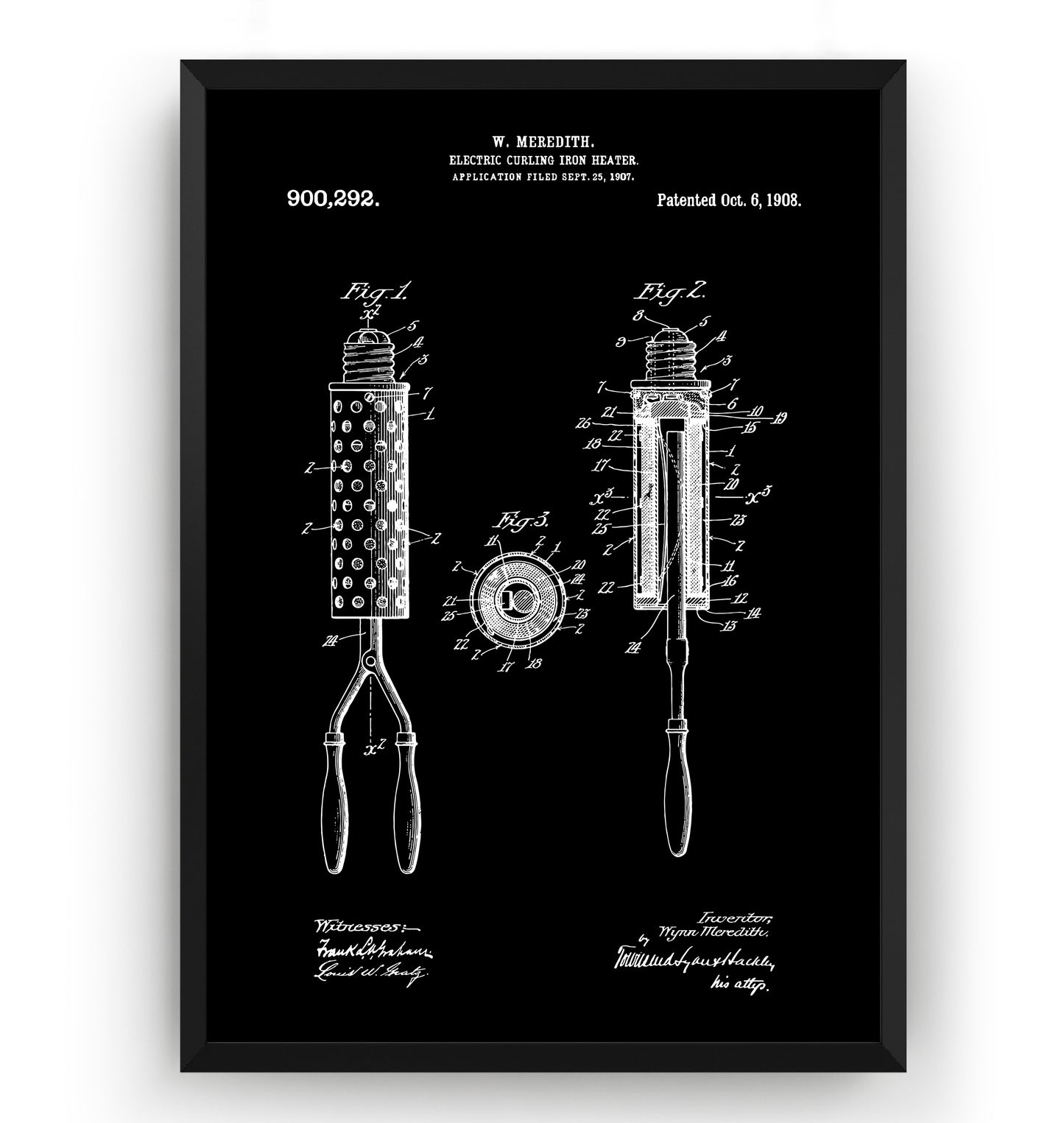 Electric Curling Iron Heater 1907 Patent Print - Magic Posters