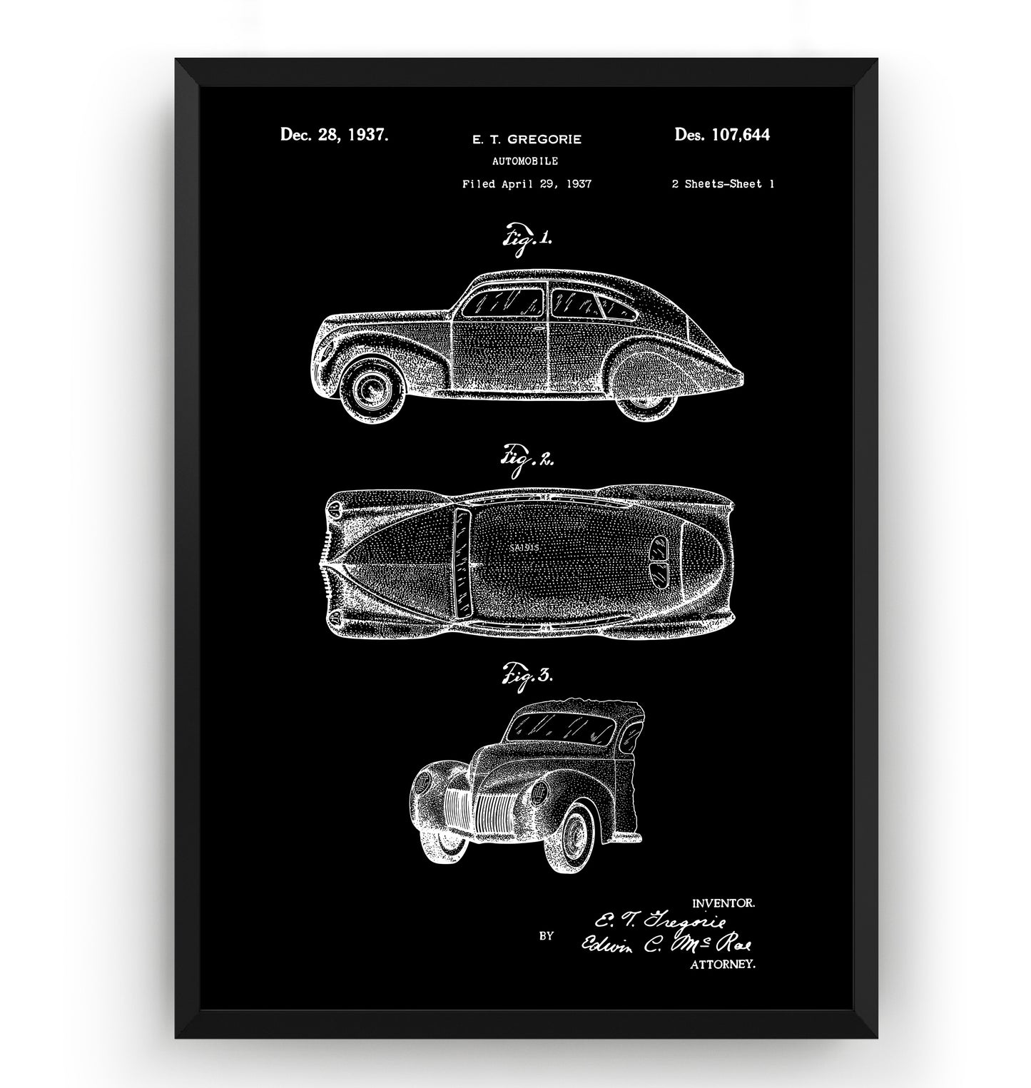 Lincoln Zephyr 1937 Patent Print - Magic Posters