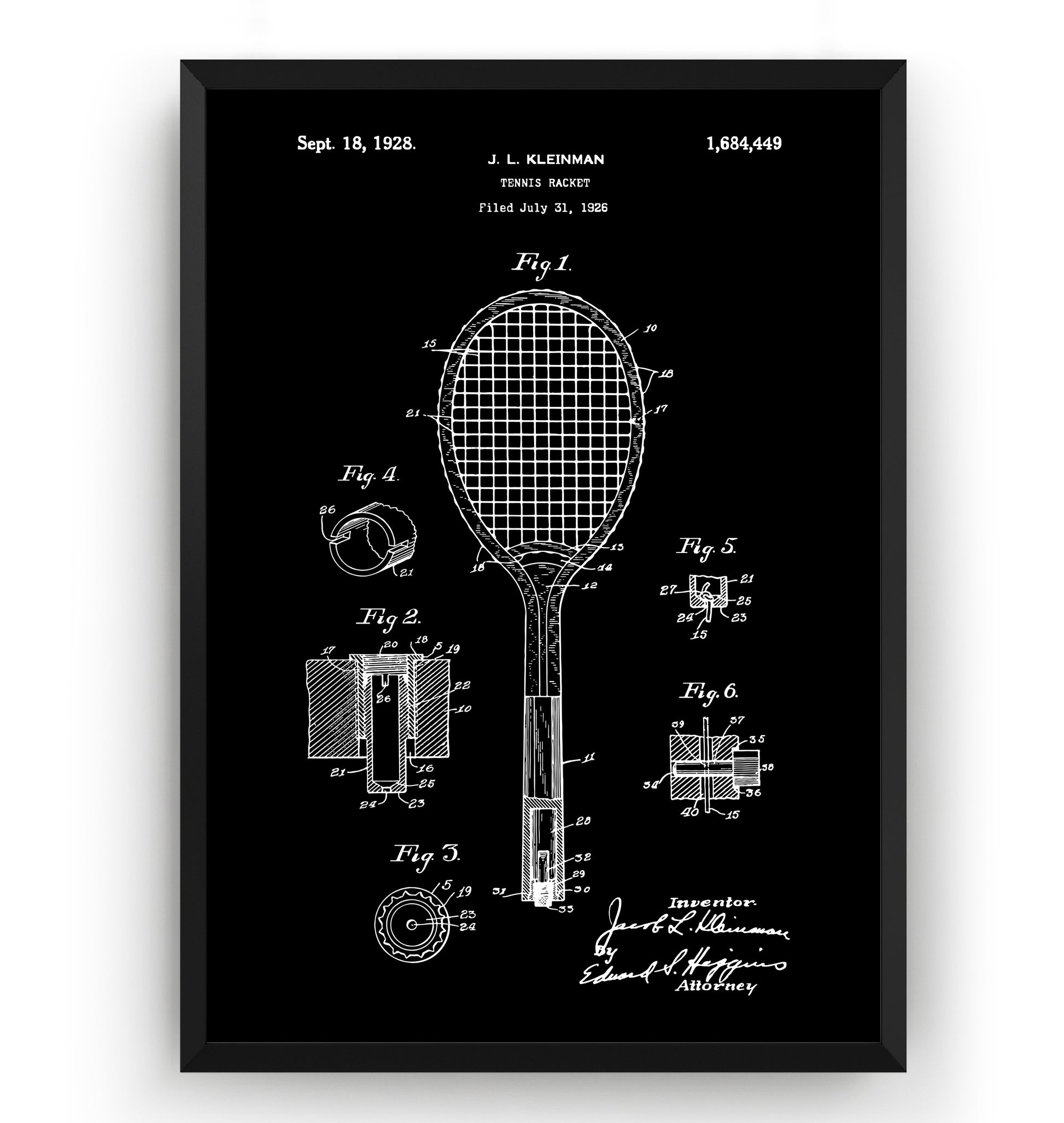Tennis Racket 1928 Patent Print - Magic Posters