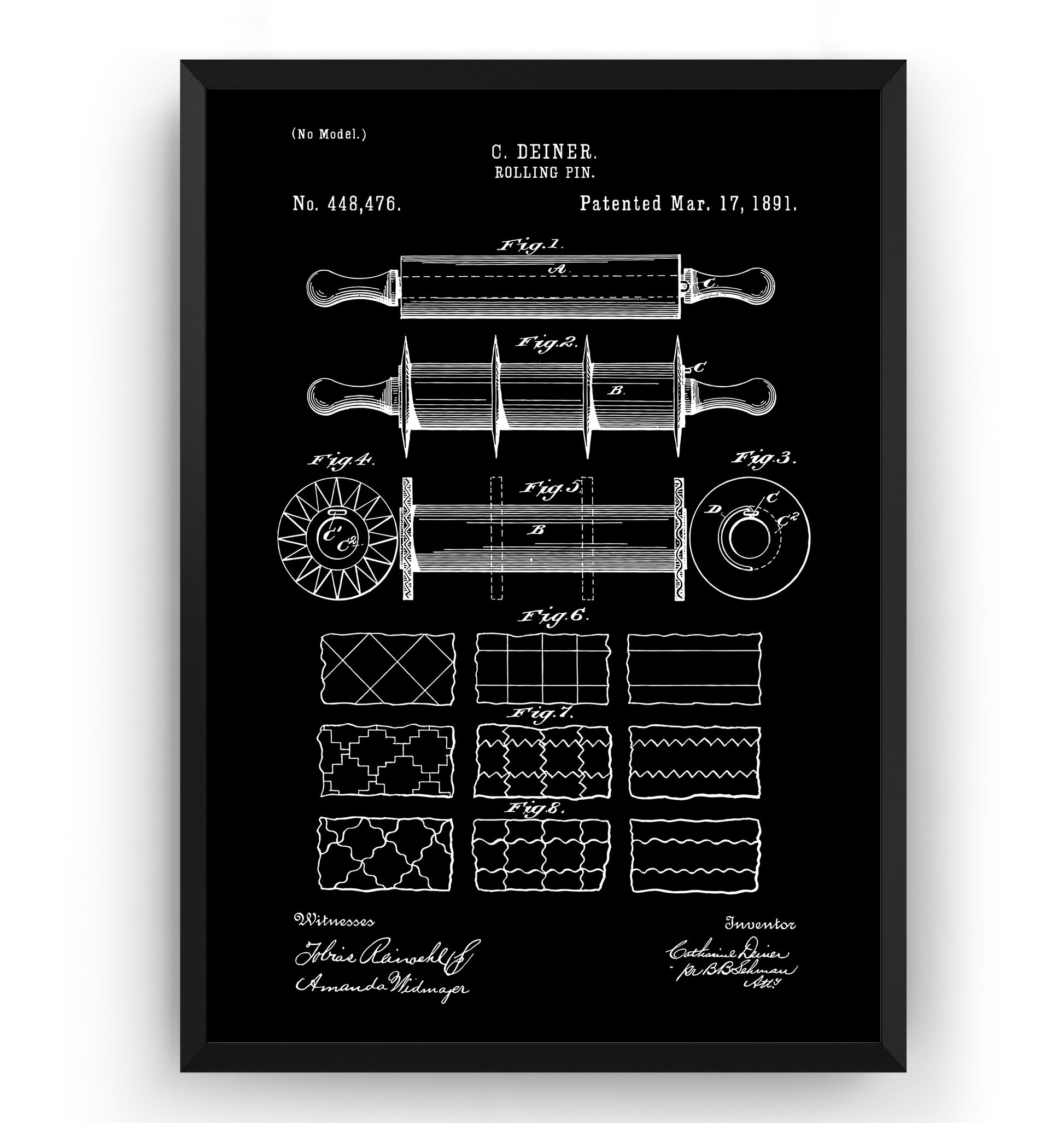 Rolling Pin 1891 Patent Print - Magic Posters