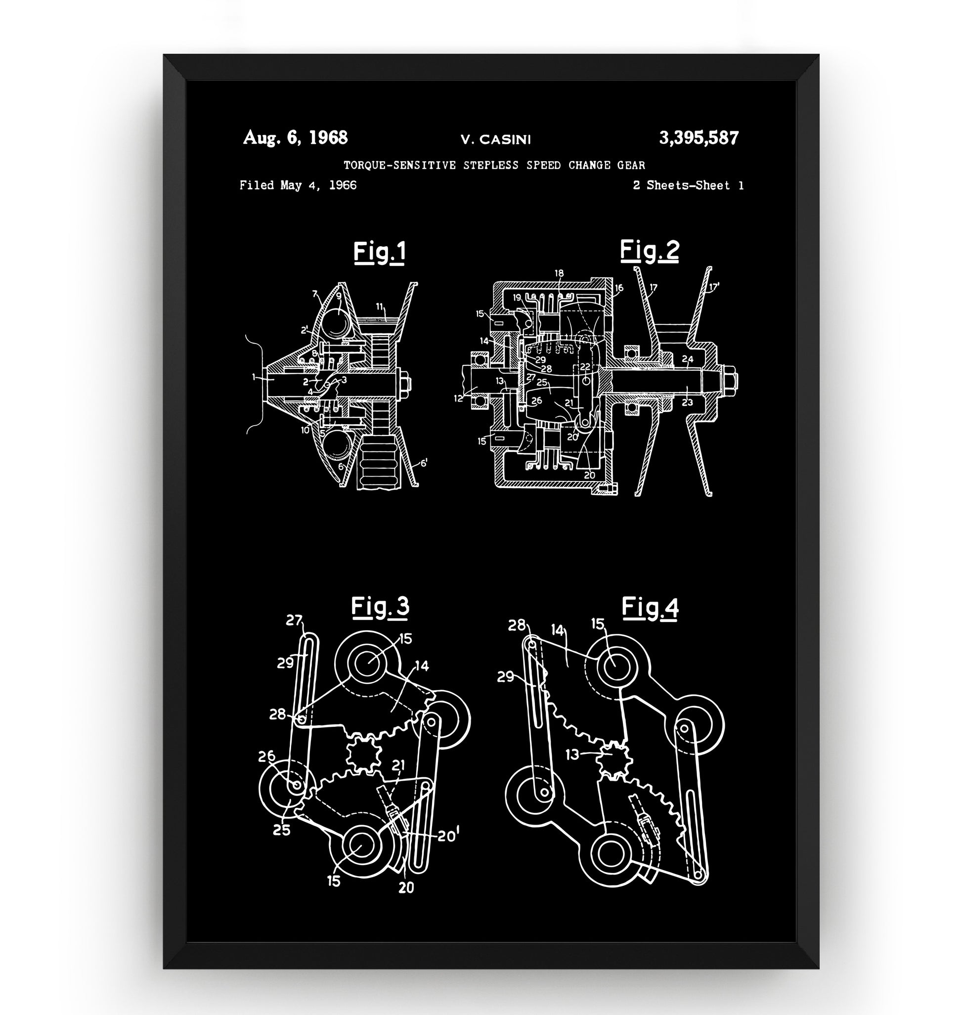 Vespa Stepless Speed Change Gear 1968 Patent Print - Magic Posters
