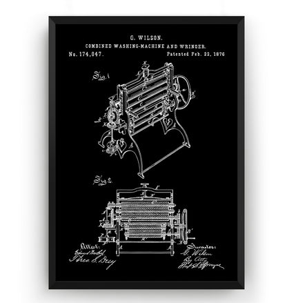 Combined Washing Machine And Wringer 1876 Patent Print - Magic Posters