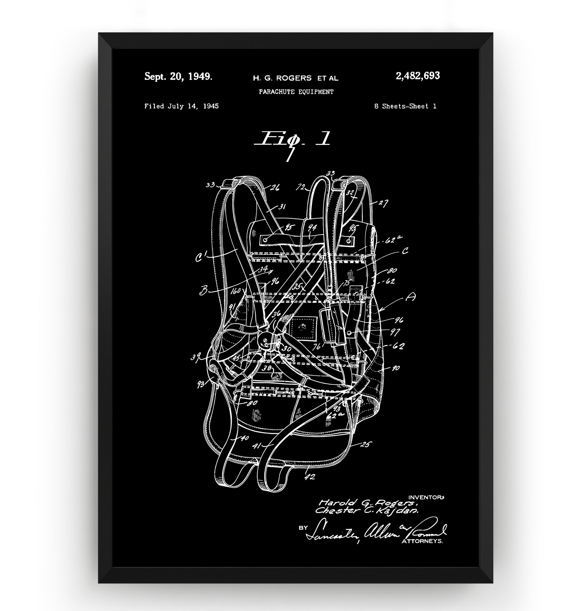 Parachute Equipment 1949 Patent Print - Magic Posters